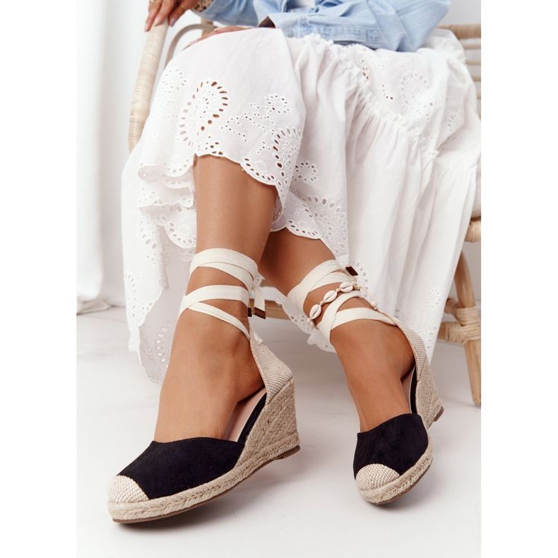 PG1 Sandalias de cuña con trenzas anudadas Nelly negras beige negro 2