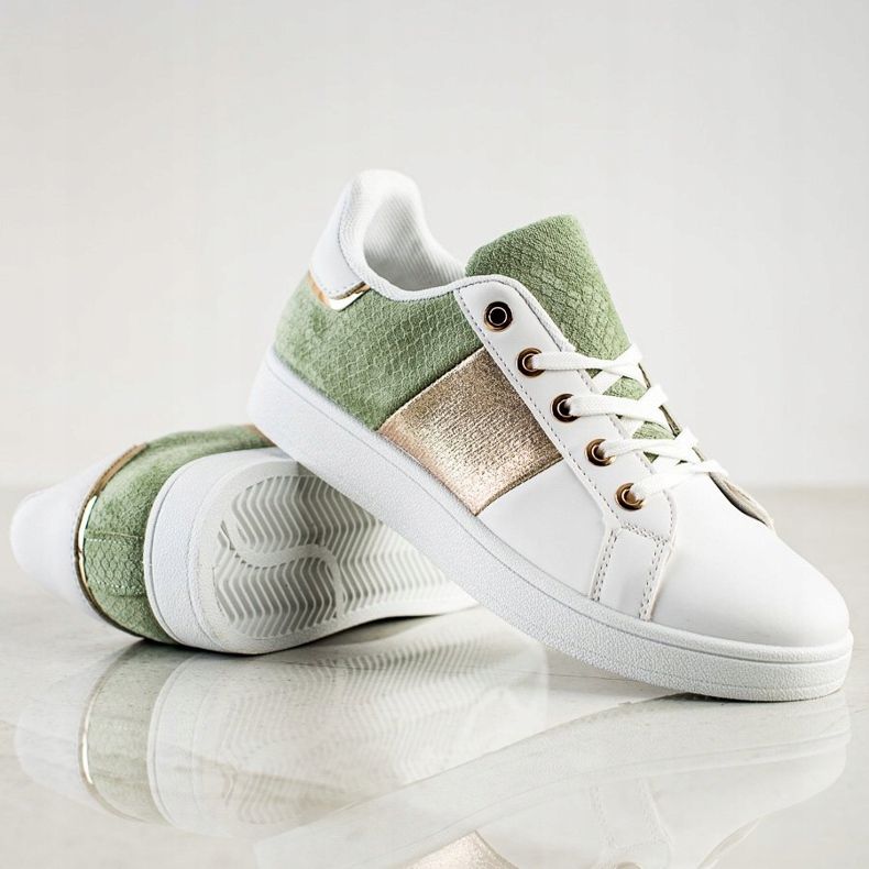 SHELOVET Zapatillas de deporte con cordones de moda blanco multicolor verde 1