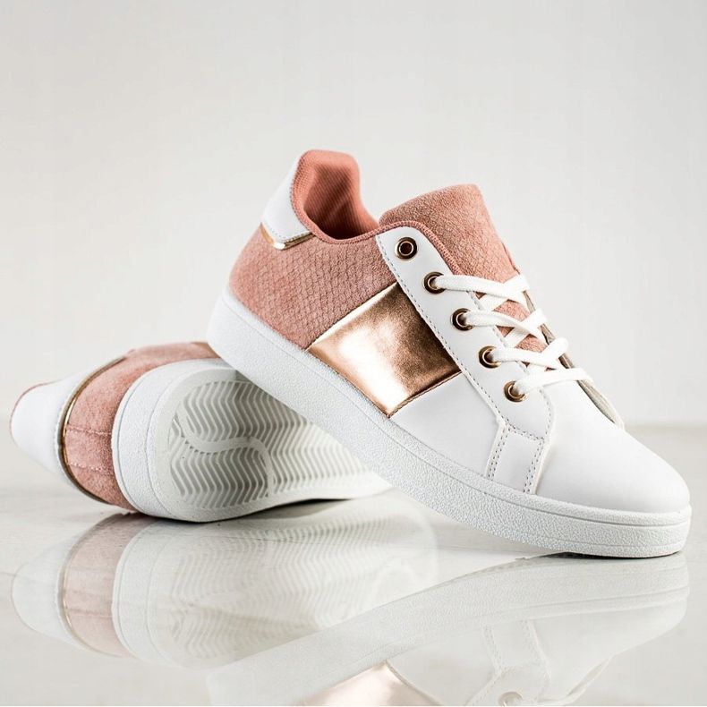 SHELOVET Zapatillas de deporte con cordones de moda blanco rosado multicolor 1
