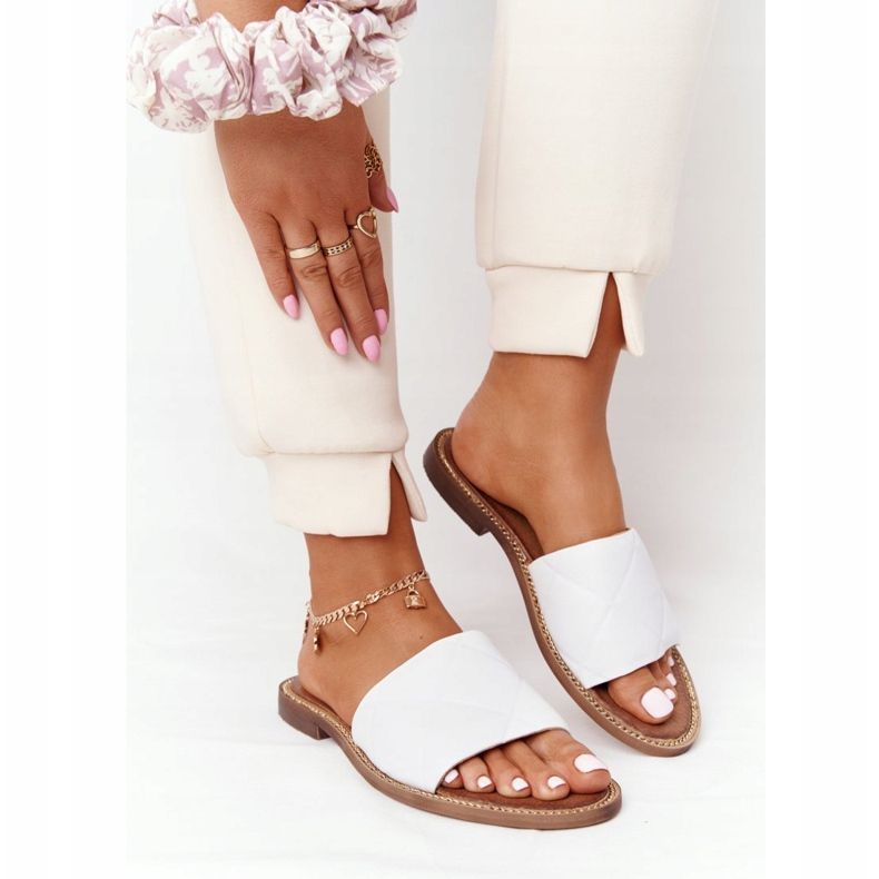 Pantuflas Piel Con Acolchado Nicole 2650 Blanco 2