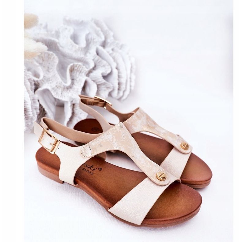 S.Barski Sandalias para niños S. Bararski Comfort Złote blanco plata dorado 1