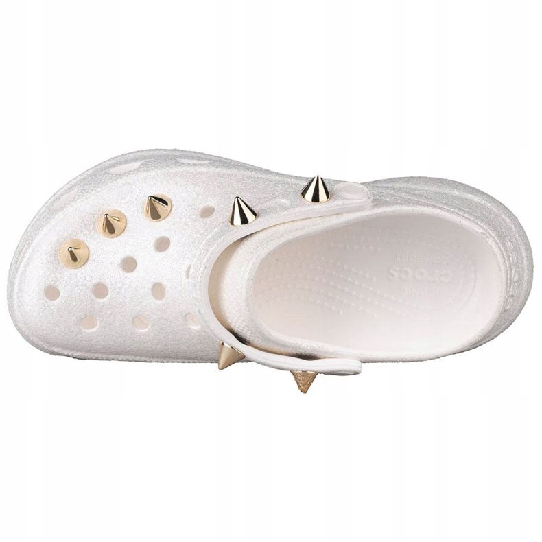 Zueco Crocs Classic Bae Glitter Stud W 206783-100 blanco dorado 2 Zueco Crocs Classic Bae Glitter Stud W 206783-100 blanco dorado 2