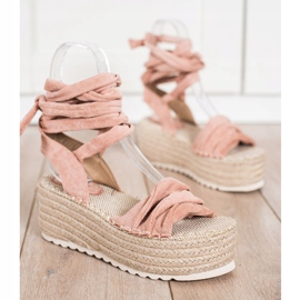 SHELOVET Sandalias de alpargatas atadas rosa 1