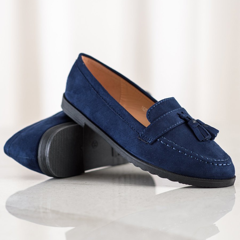 SHELOVET Mocasines casuales con flecos azul marino azul 1