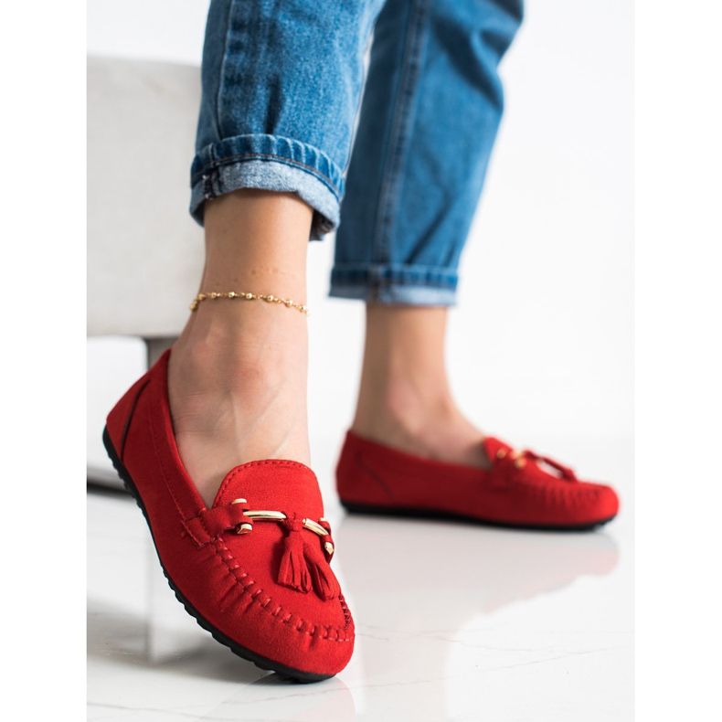 Queentina Mocasines de gamuza de moda rojo 2