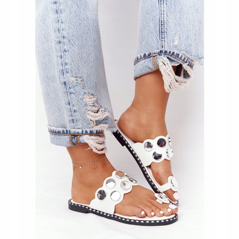 PS1 Pantuflas de Piel con Pedrería Blanca Ava blanco 2