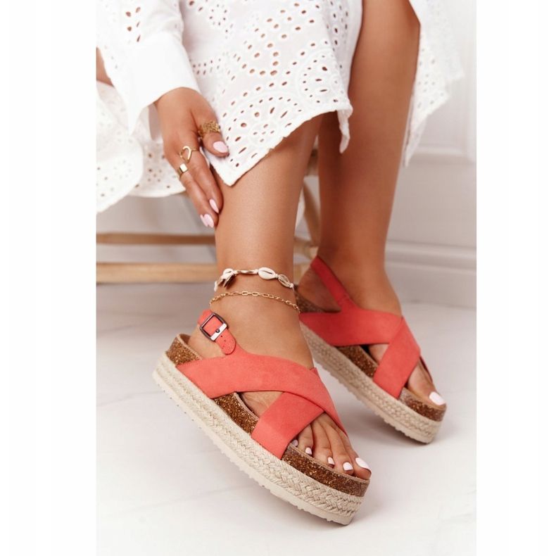 Sandalias En La Plataforma De Corcho Big Star FF274A129 Koral beige rojo 2