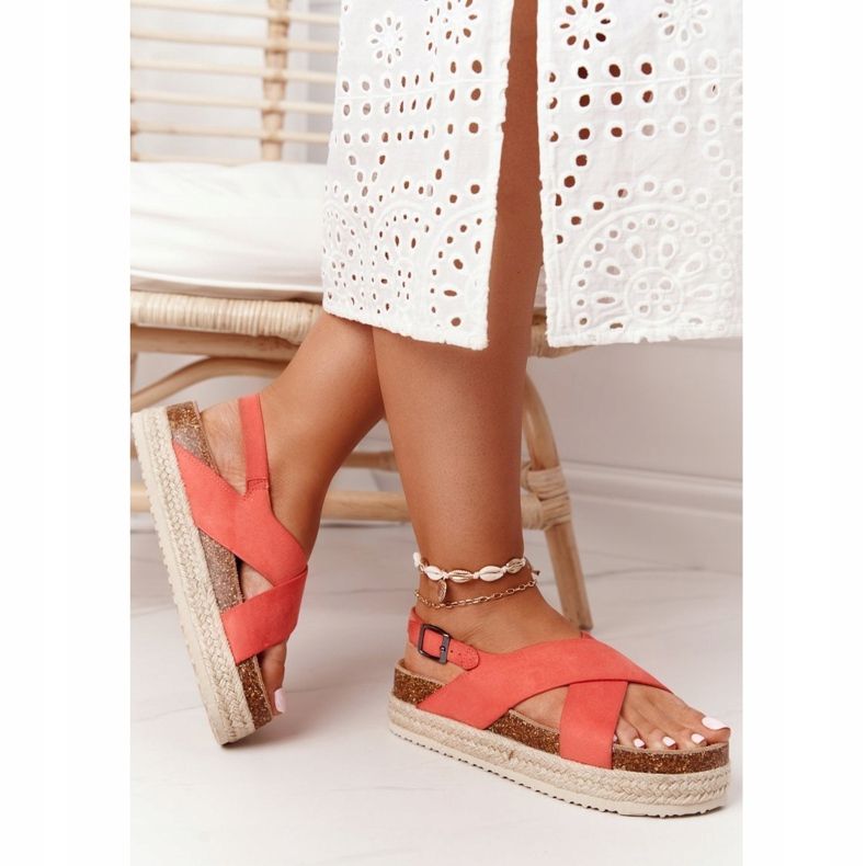 Sandalias En La Plataforma De Corcho Big Star FF274A129 Koral beige rojo 1