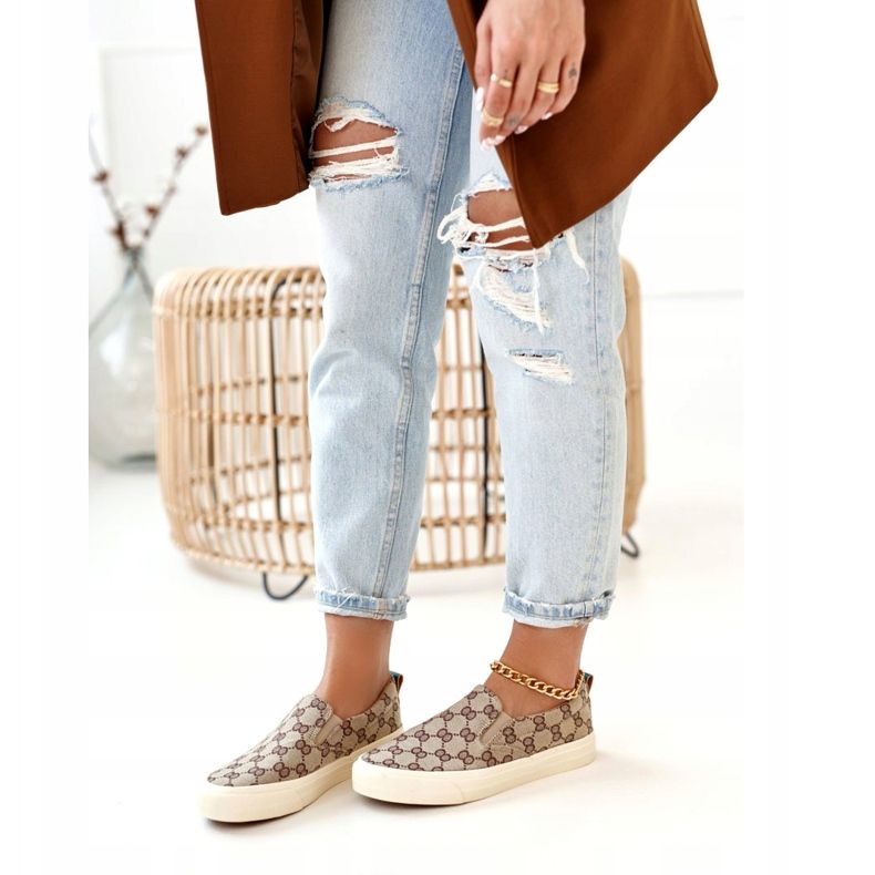 Zapatillas de deporte logged para mujer Slip-On Khaki Challenge beige marrón 1