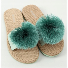 Pantuflas menta con pompón S-410 Verde 1 Pantuflas menta con pompón S-410 Verde 1