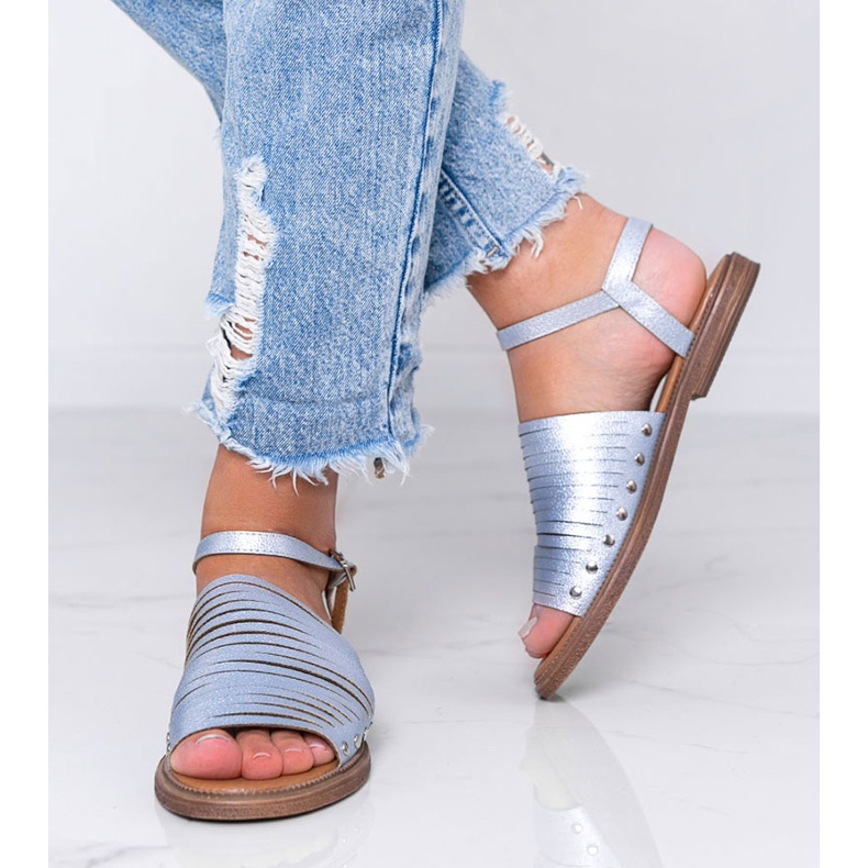 Sandalias marrón sol brillante azul rosado 1