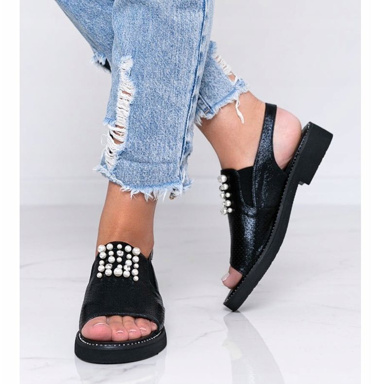 Sandalias negras con perlas Like A Woman negro 1 Sandalias negras con perlas Like A Woman negro 1