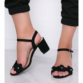 Sandalias negras en un poste con flores Little Havana negro 1 Sandalias negras en un poste con flores Little Havana negro 1