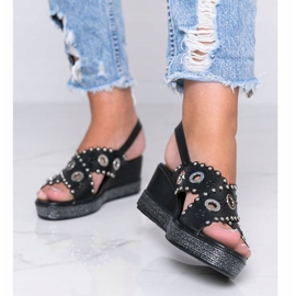 Sandalia cuña negra metalizada Mon negro 1 Sandalia cuña negra metalizada Mon negro 1