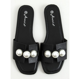 Black N-91 Pantuflas negras con perlas negro 1