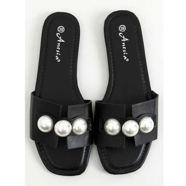 Black N-91 Pantuflas negras con perlas negro 1 Black N-91 Pantuflas negras con perlas negro 1