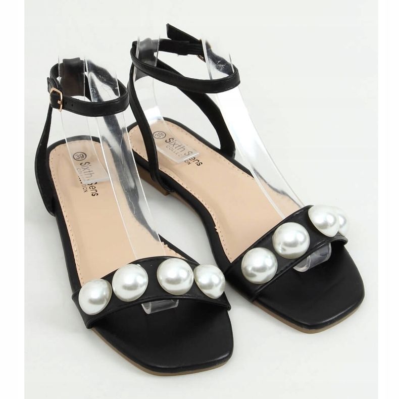Sandalias de mujer negras con perlas H19 Negro 1