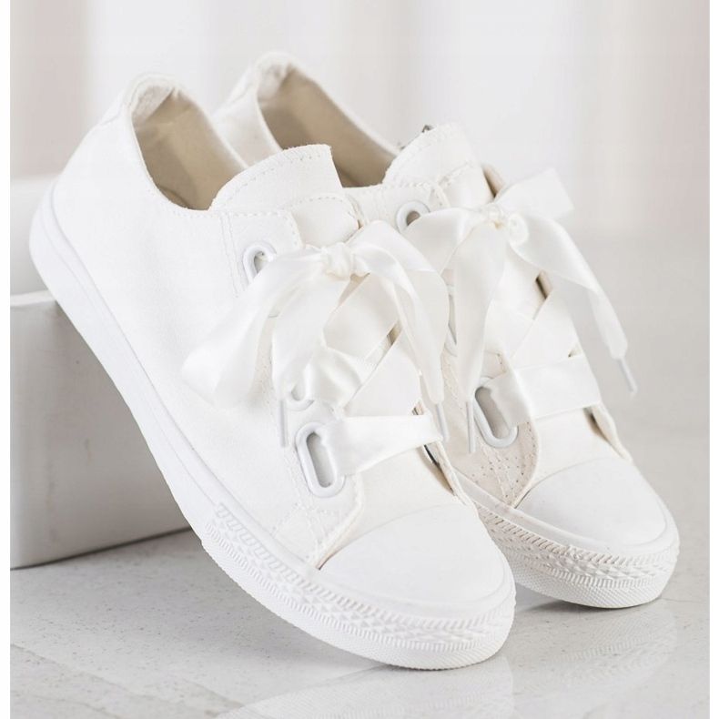 SHELOVET Zapatillas de deporte atadas con estilo blanco 2