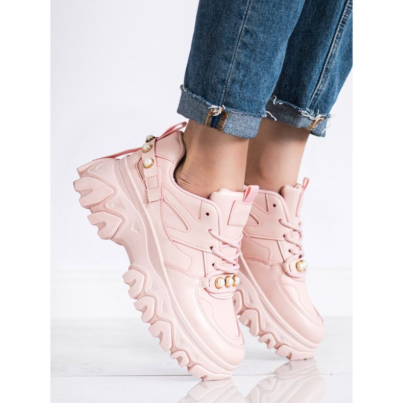 SHELOVET Zapatillas rosas con perlas 2