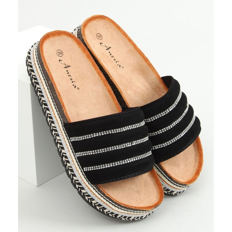 Negro N-96 Zapatillas negras en la suela decorada 1