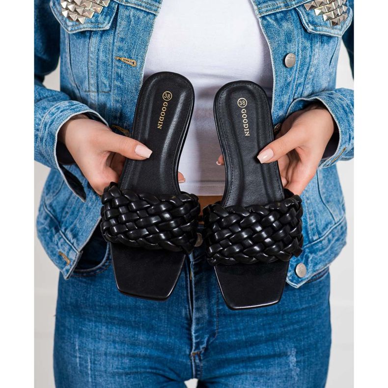 Goodin Pantuflas de Eco Piel Trenzada negro 2 Goodin Pantuflas de Eco Piel Trenzada negro 2
