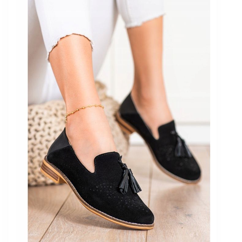 Filippo Señores de cuero con flecos negro 1