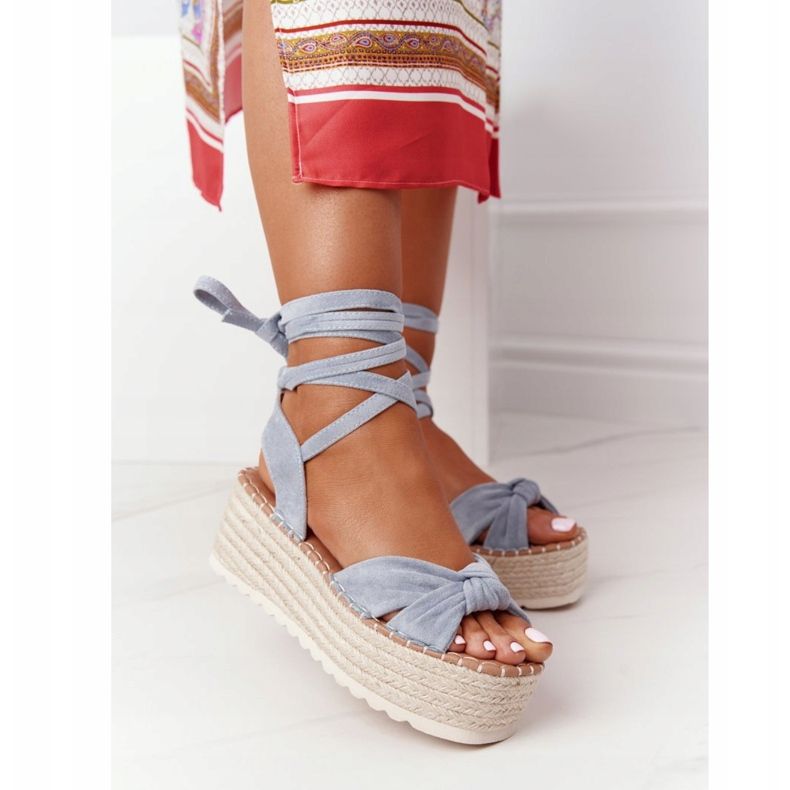 PS1 Sandalias atadas en una plataforma trenzada azul La Palma beige 2