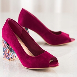 Sabatina Zapatos de salón con punta abierta y tacón decorativo rosado 2