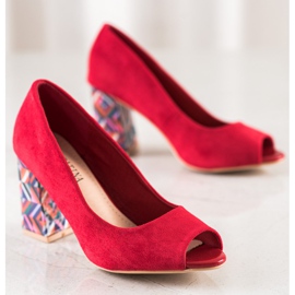 Sabatina Zapatos de salón con punta abierta y tacón decorativo rojo 3