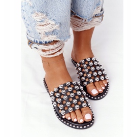 PS1 Zapatillas Piel Calada Con Diamantes De Imitación Negro Alana 5