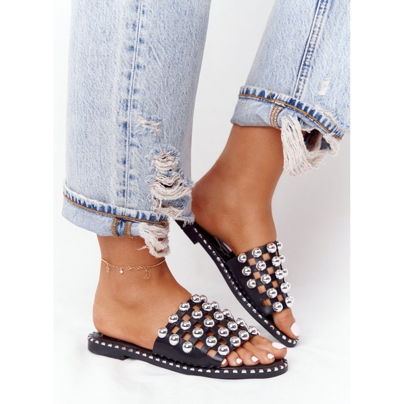 PS1 Zapatillas Piel Calada Con Diamantes De Imitación Negro Alana 2