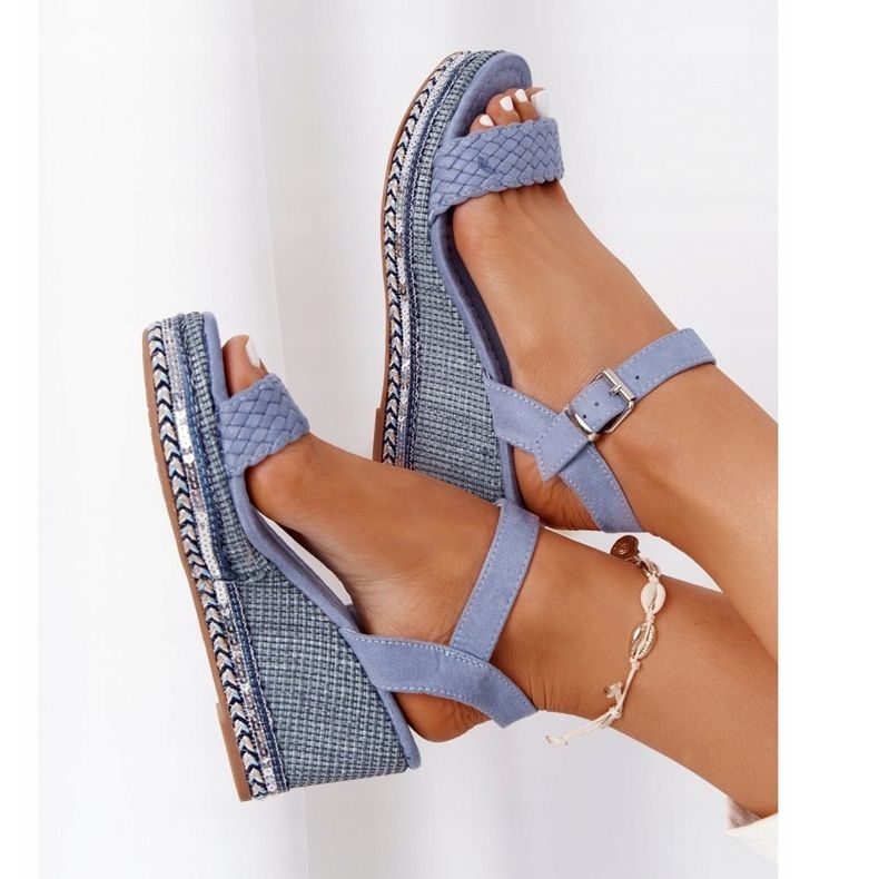 PG1 Sandalias Cuña Con Lentejuelas Azules Scilla 1