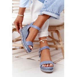 PG1 Sandalias Cuña Con Lentejuelas Azules Scilla 2