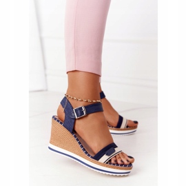 PG1 Sandalias de cuña tropical azul marino beige marrón 3