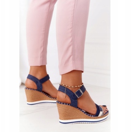 PG1 Sandalias de cuña tropical azul marino beige marrón 5