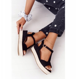 PG1 Sandalias de cuña Graciosa negras con trenzas beige negro 1