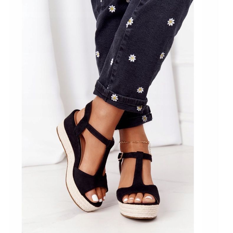 PG1 Sandalias de cuña Graciosa negras con trenzas beige negro 2