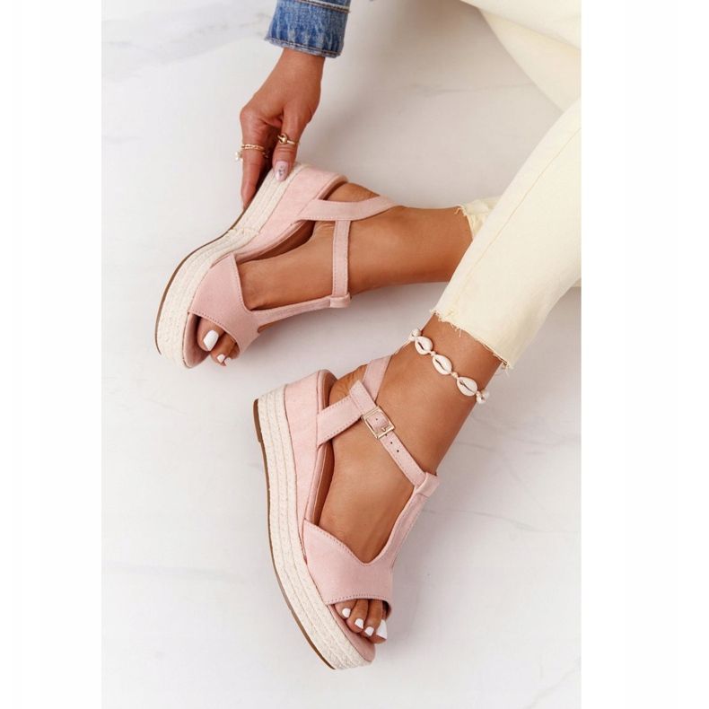 PG1 Sandalias de cuña Graciosa rosa con trenzas marrón rosado 1