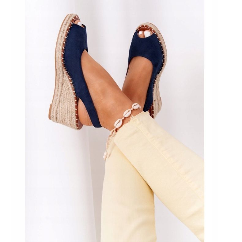 PG1 Sandalias de cuña con trenzas Las Palomas beige azul marino 1