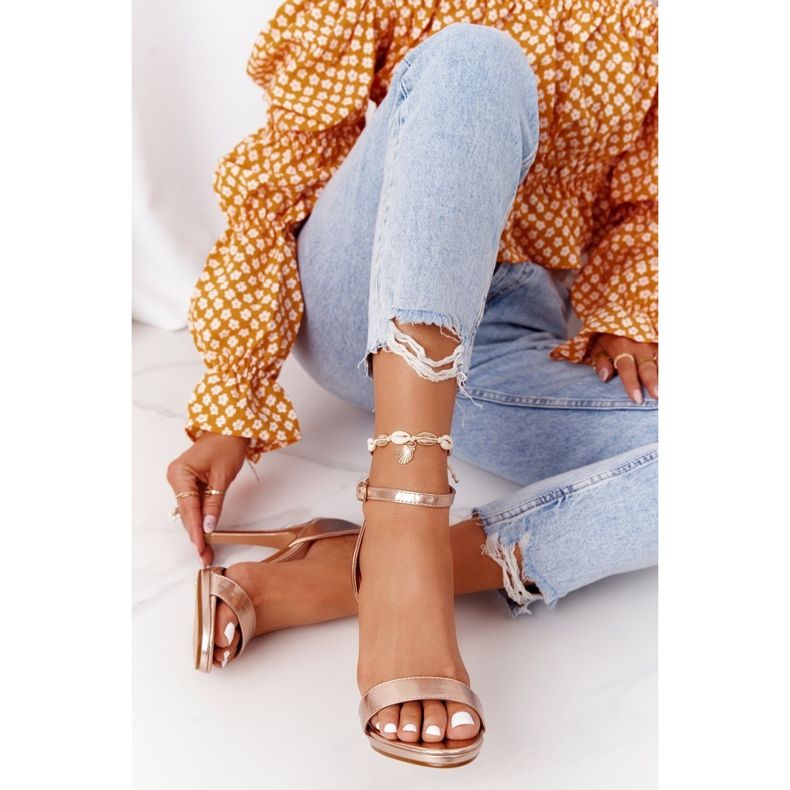 PG1 Sandalias elegantes en un glamour de oro rosa de tacón alto rosado dorado 1