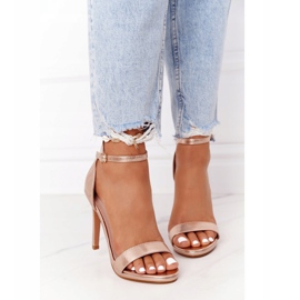 PG1 Sandalias elegantes en un glamour de oro rosa de tacón alto dorado 2