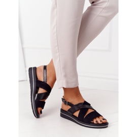 Sandalias Ante Sergio Leone SK039 Negro y Plata 4