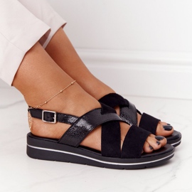 Sandalias Ante Sergio Leone SK039 Negro y Plata 1