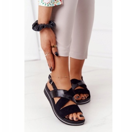 Sandalias Ante Sergio Leone SK039 Negro y Plata 2