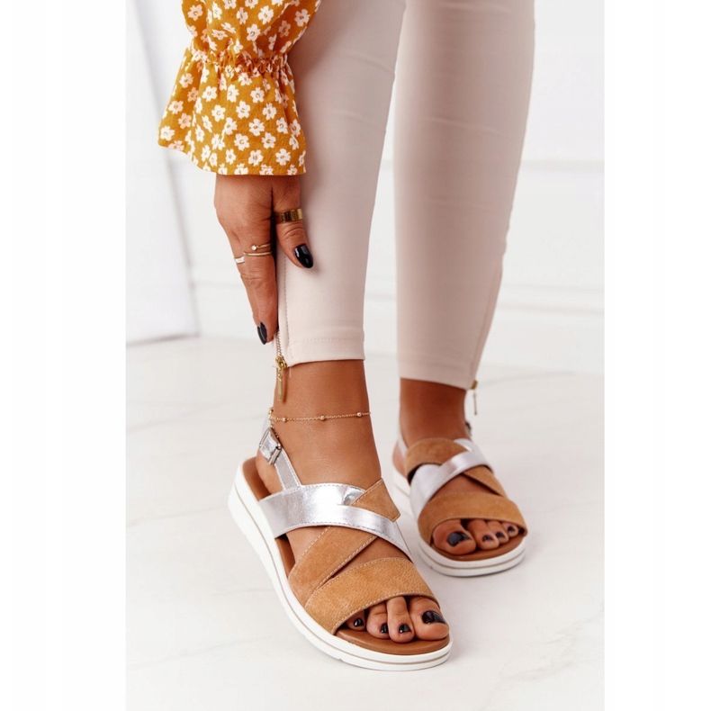 Sandalias de ante Sergio Leone SK039 Beige y Plata 2