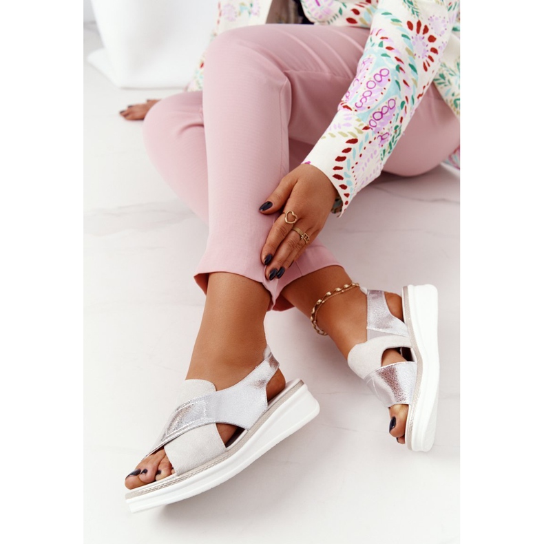 Sandalias sin cordones en la plataforma Sergio Leone SK029 Blanco-Plata 1