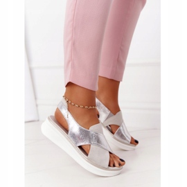 Sandalias sin cordones en la plataforma Sergio Leone SK029 Blanco-Plata 5