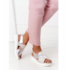 Sandalias sin cordones en la plataforma Sergio Leone SK029 Blanco-Plata 6
