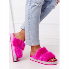 PS1 Zapatillas En La Plataforma Con Piel Y Circonita Fucsia ¡Wow! rosa 2