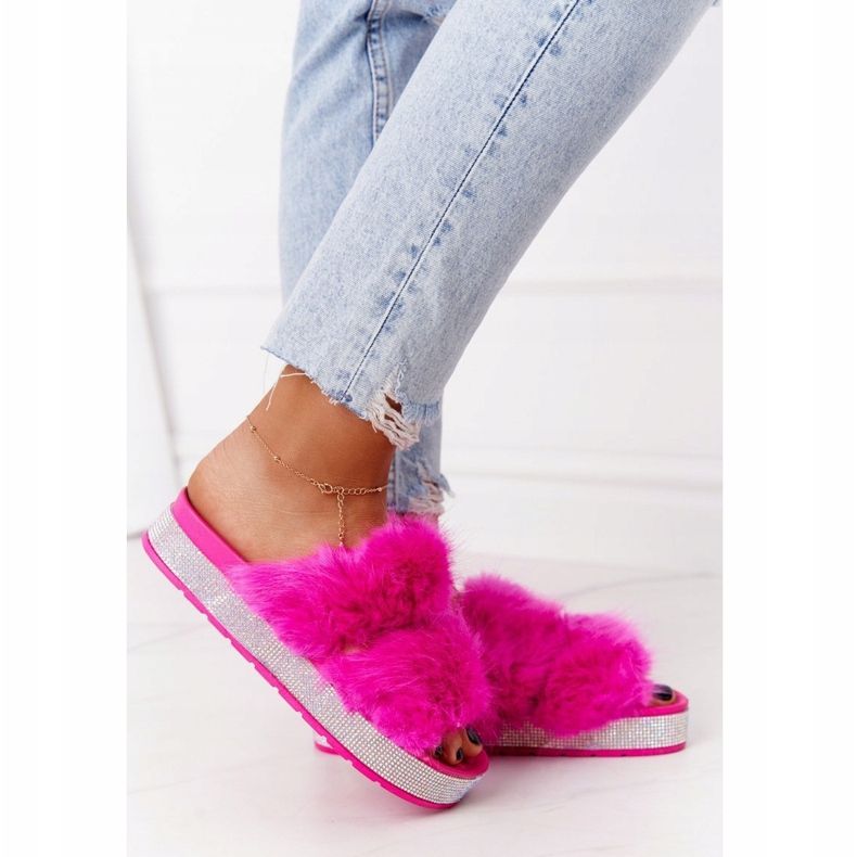 PS1 Zapatillas En La Plataforma Con Piel Y Circonita Fucsia ¡Wow! rosa 1